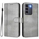For vivo V27 5G / V27 Pro 5G Global Line Splicing Buckle Retro Leather Phone Case(Grey) - 2
