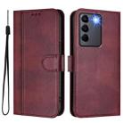 For vivo V27 5G / V27 Pro 5G Global Line Splicing Buckle Retro Leather Phone Case(Wine Red) - 2