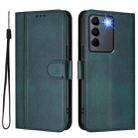 For vivo V27 5G / V27 Pro 5G Global Line Splicing Buckle Retro Leather Phone Case(Dark Green) - 2