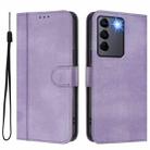 For vivo V27 5G / V27 Pro 5G Global Line Splicing Buckle Retro Leather Phone Case(Purple) - 2