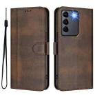 For vivo V27 5G / V27 Pro 5G Global Line Splicing Buckle Retro Leather Phone Case(Brown) - 2
