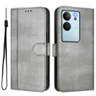 For vivo V29e 5G / V30 Lite 5G Global Line Splicing Buckle Retro Leather Phone Case(Grey) - 2