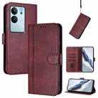 For vivo V29e 5G / V30 Lite 5G Global Line Splicing Buckle Retro Leather Phone Case(Wine Red) - 1