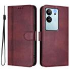 For vivo V29e 5G / V30 Lite 5G Global Line Splicing Buckle Retro Leather Phone Case(Wine Red) - 2