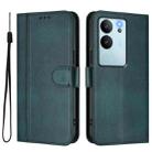 For vivo V29e 5G / V30 Lite 5G Global Line Splicing Buckle Retro Leather Phone Case(Dark Green) - 2