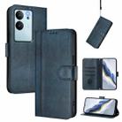 For vivo V29e 5G / V30 Lite 5G Global Line Splicing Buckle Retro Leather Phone Case(Dark Blue) - 1