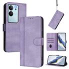 For vivo V29e 5G / V30 Lite 5G Global Line Splicing Buckle Retro Leather Phone Case(Purple) - 1