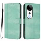 For vivo V40 5G / V40 Pro 5G Global Line Splicing Buckle Retro Leather Phone Case(Mint) - 2