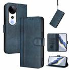 For vivo V40 5G / V40 Pro 5G Global Line Splicing Buckle Retro Leather Phone Case(Dark Blue) - 1