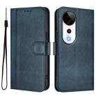 For vivo V40 5G / V40 Pro 5G Global Line Splicing Buckle Retro Leather Phone Case(Dark Blue) - 2