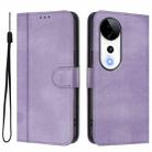 For vivo V40 5G / V40 Pro 5G Global Line Splicing Buckle Retro Leather Phone Case(Purple) - 2