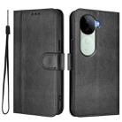 For vivo V40e 5G India / iQOO Z9s 5G Line Splicing Buckle Retro Leather Phone Case(Black) - 2