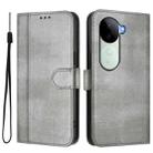 For vivo V40e 5G India / iQOO Z9s 5G Line Splicing Buckle Retro Leather Phone Case(Grey) - 2