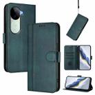 For vivo V40e 5G India / iQOO Z9s 5G Line Splicing Buckle Retro Leather Phone Case(Dark Green) - 1