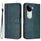 For vivo V40e 5G India / iQOO Z9s 5G Line Splicing Buckle Retro Leather Phone Case(Dark Green) - 2