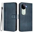 For vivo V40e 5G India / iQOO Z9s 5G Line Splicing Buckle Retro Leather Phone Case(Dark Blue) - 2