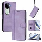 For vivo V40e 5G India / iQOO Z9s 5G Line Splicing Buckle Retro Leather Phone Case(Purple) - 1