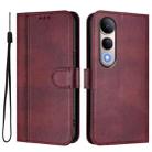 For vivo V50 Lite 5G Global / V40 Lite 4G Line Splicing Buckle Retro Leather Phone Case(Wine Red) - 2