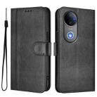 For vivo V50 5G Global Line Splicing Buckle Retro Leather Phone Case(Black) - 2