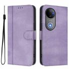 For vivo V50 5G Global Line Splicing Buckle Retro Leather Phone Case(Purple) - 2