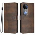 For vivo V50 5G Global Line Splicing Buckle Retro Leather Phone Case(Brown) - 2