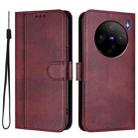 For vivo X100s 5G Line Splicing Buckle Retro Leather Phone Case(Wine Red) - 2