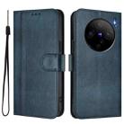 For vivo X100s 5G Line Splicing Buckle Retro Leather Phone Case(Dark Blue) - 2