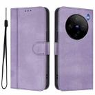 For vivo X100s 5G Line Splicing Buckle Retro Leather Phone Case(Purple) - 2