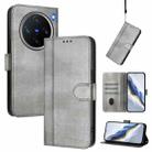 For vivo X200 Pro mini Line Splicing Buckle Retro Leather Phone Case(Grey) - 1