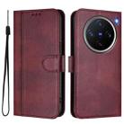 For vivo X200 Pro mini Line Splicing Buckle Retro Leather Phone Case(Wine Red) - 2