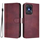 For vivo Y02A 4G / Y02 4G / Y11 2023 Line Splicing Buckle Retro Leather Phone Case(Wine Red) - 2