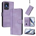 For vivo Y02A 4G / Y02 4G / Y11 2023 Line Splicing Buckle Retro Leather Phone Case(Purple) - 1