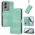 For vivo Y17s 4G Global / Y17s 5G India Line Splicing Buckle Retro Leather Phone Case(Mint) - 1
