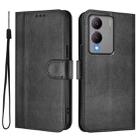 For vivo Y17s 4G Global / Y17s 5G India Line Splicing Buckle Retro Leather Phone Case(Black) - 2