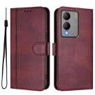 For vivo Y17s 4G Global / Y17s 5G India Line Splicing Buckle Retro Leather Phone Case(Wine Red) - 2
