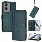For vivo Y17s 4G Global / Y17s 5G India Line Splicing Buckle Retro Leather Phone Case(Dark Green) - 1