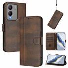 For vivo Y17s 4G Global / Y17s 5G India Line Splicing Buckle Retro Leather Phone Case(Brown) - 1