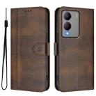 For vivo Y17s 4G Global / Y17s 5G India Line Splicing Buckle Retro Leather Phone Case(Brown) - 2