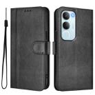 For vivo Y19s 4G Global Line Splicing Buckle Retro Leather Phone Case(Black) - 2