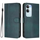 For vivo Y19s 4G Global Line Splicing Buckle Retro Leather Phone Case(Dark Green) - 2