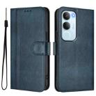 For vivo Y19s 4G Global Line Splicing Buckle Retro Leather Phone Case(Dark Blue) - 2