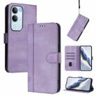 For vivo Y19s 4G Global Line Splicing Buckle Retro Leather Phone Case(Purple) - 1