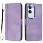 For vivo Y19s 4G Global Line Splicing Buckle Retro Leather Phone Case(Purple) - 2