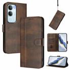 For vivo Y19s 4G Global Line Splicing Buckle Retro Leather Phone Case(Brown) - 1