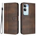 For vivo Y19s 4G Global Line Splicing Buckle Retro Leather Phone Case(Brown) - 2