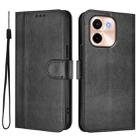 For vivo Y28 4G Global Line Splicing Buckle Retro Leather Phone Case(Black) - 2