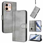 For vivo Y28 4G Global Line Splicing Buckle Retro Leather Phone Case(Grey) - 1