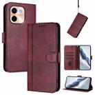 For vivo Y28 4G Global Line Splicing Buckle Retro Leather Phone Case(Wine Red) - 1
