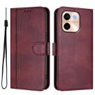 For vivo Y28 4G Global Line Splicing Buckle Retro Leather Phone Case(Wine Red) - 2