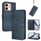 For vivo Y28 4G Global Line Splicing Buckle Retro Leather Phone Case(Dark Blue) - 1